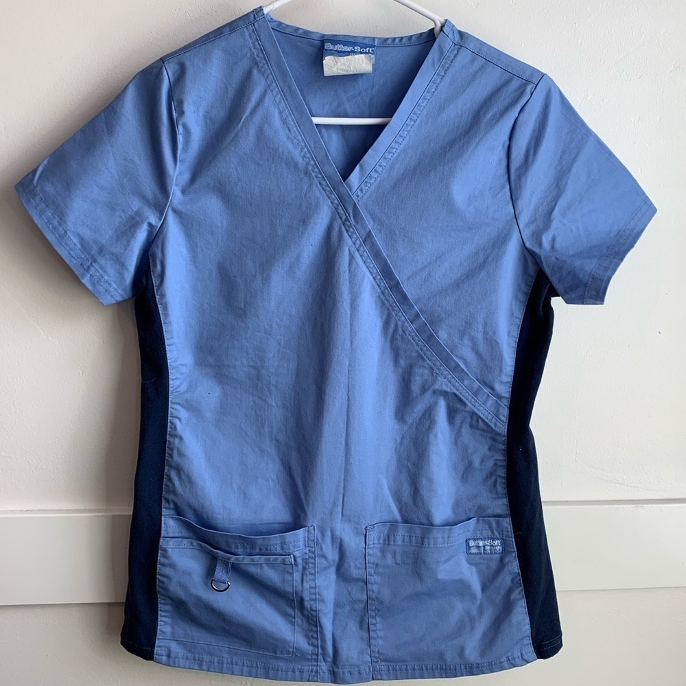 UA Butter-Soft Stretch Two Toned Blue Scrub Top